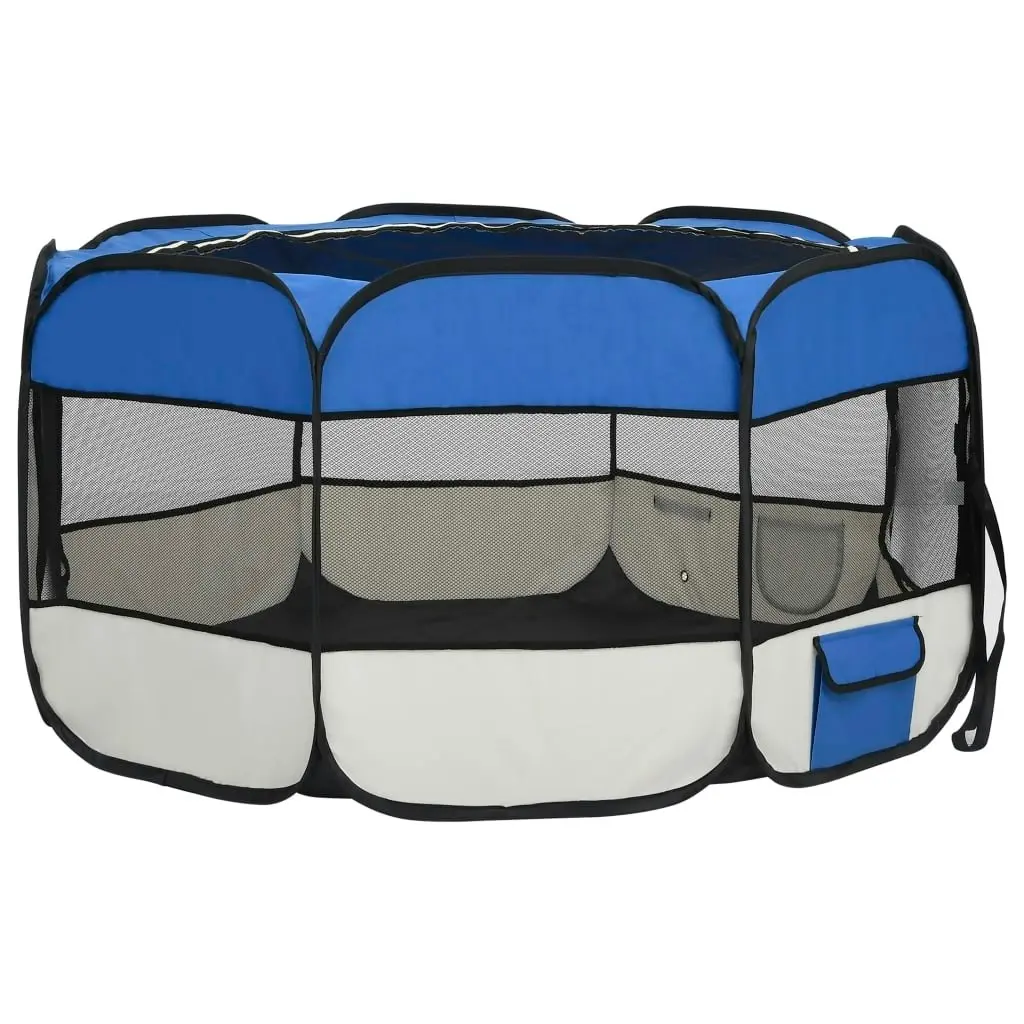 Foldable Dog Playpen with Carrying Bag Blue 125x125x61 cm 171015