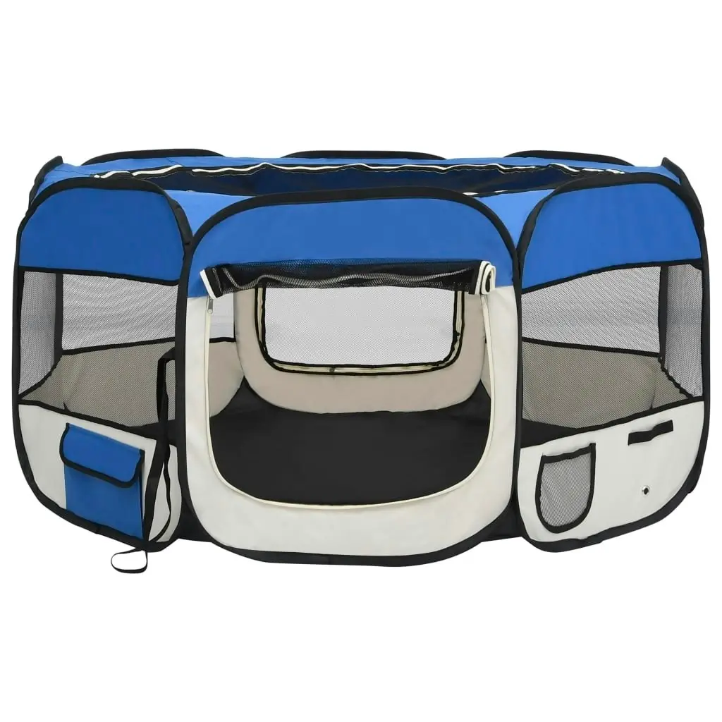 Foldable Dog Playpen with Carrying Bag Blue 125x125x61 cm 171015