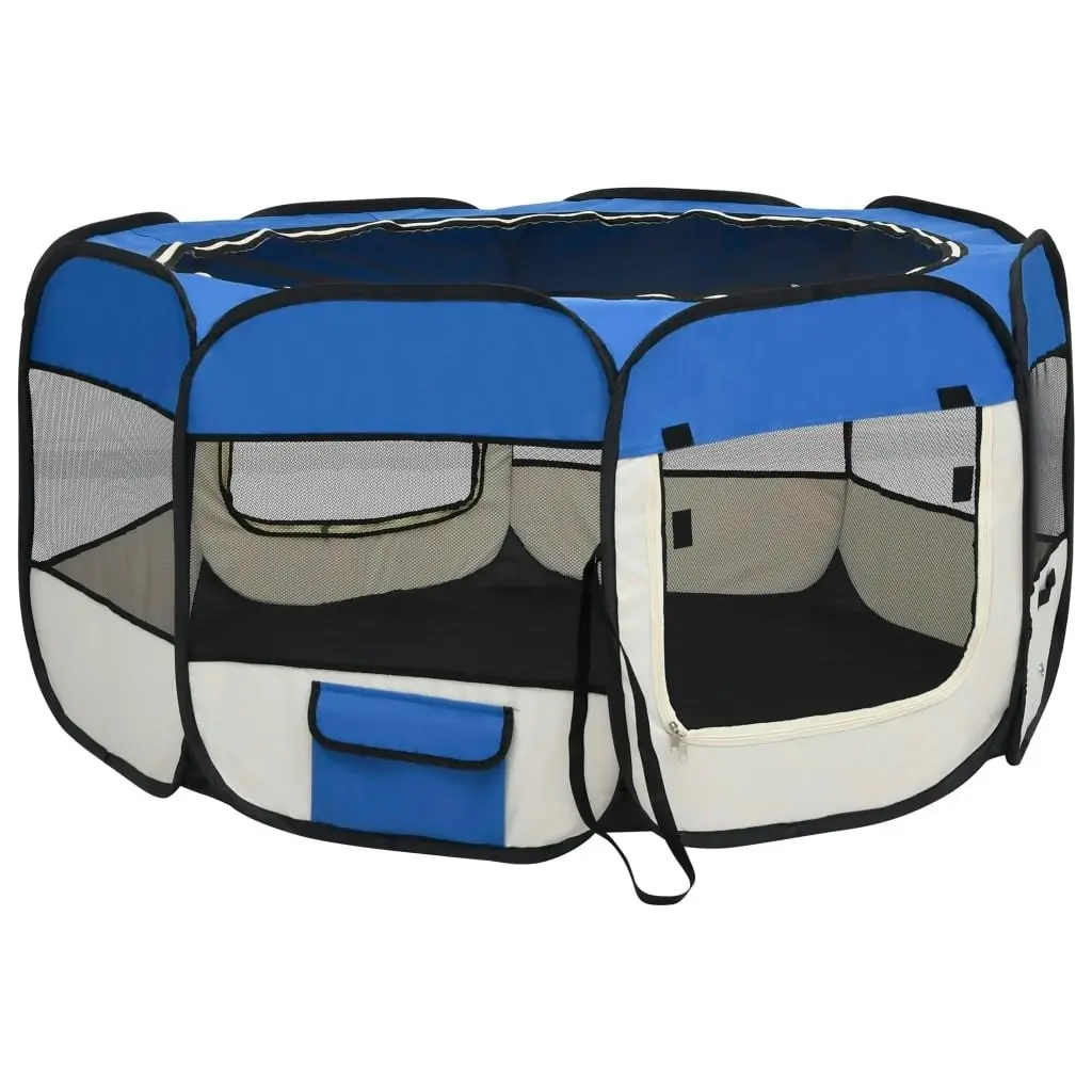 Foldable Dog Playpen with Carrying Bag Blue 125x125x61 cm 171015