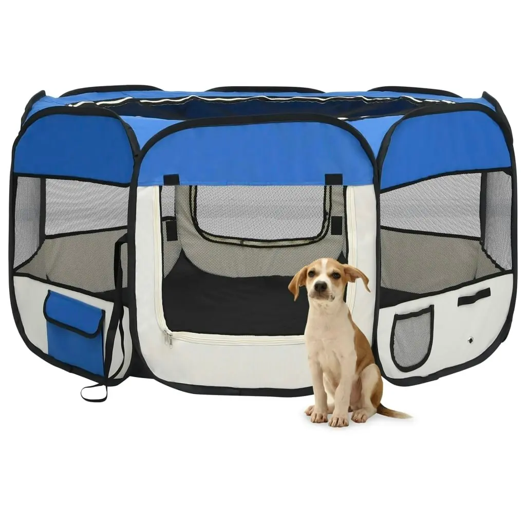 Foldable Dog Playpen with Carrying Bag Blue 125x125x61 cm 171015