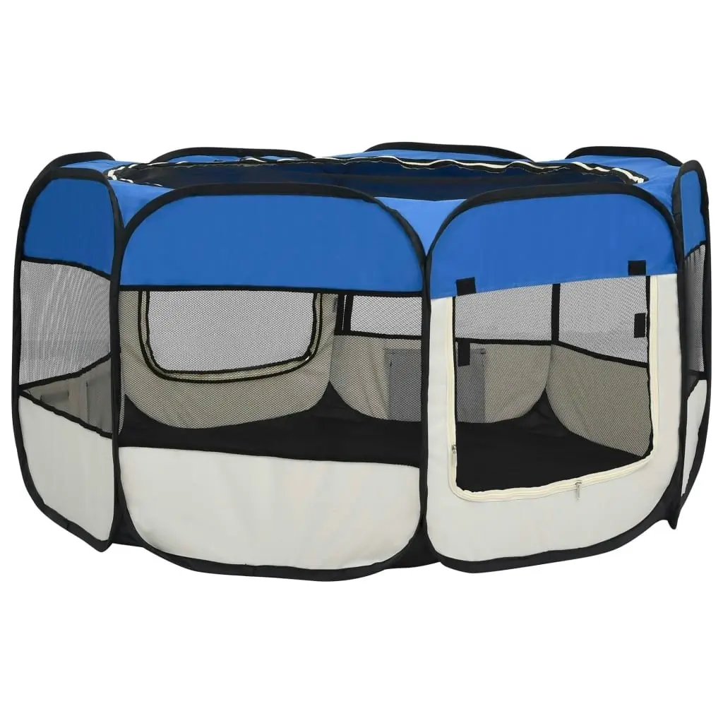 Foldable Dog Playpen with Carrying Bag Blue 125x125x61 cm 171015