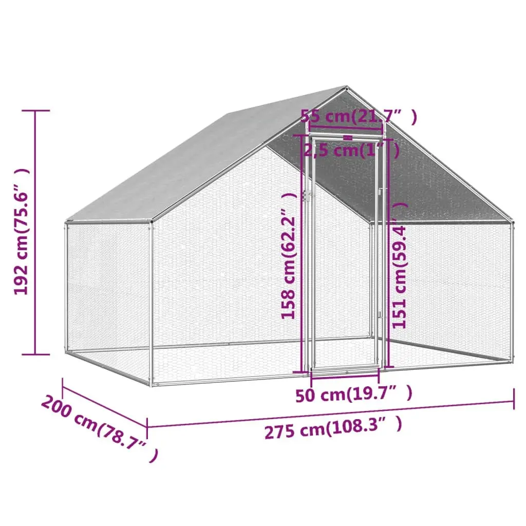 Outdoor Chicken Cage 2.75x2x1.92 m Galvanised Steel 170788