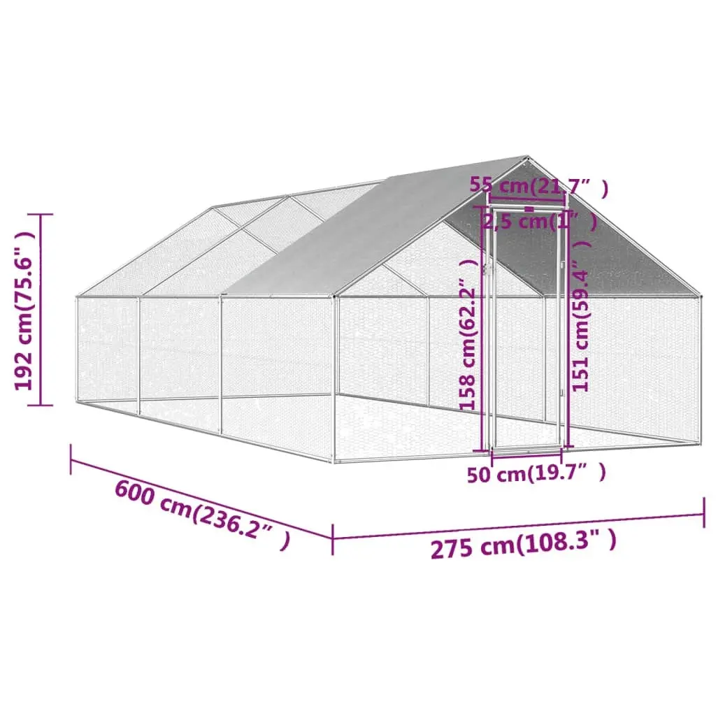 Outdoor Chicken Cage 2.75x8x1.92 m Galvanised Steel 170791