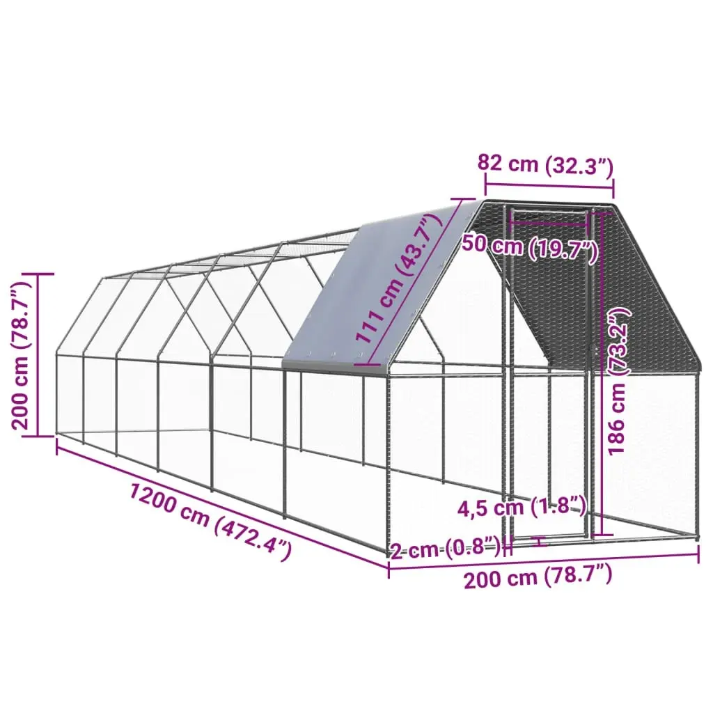 Outdoor Chicken Cage 2x12x2 m Galvanised Steel 3089323