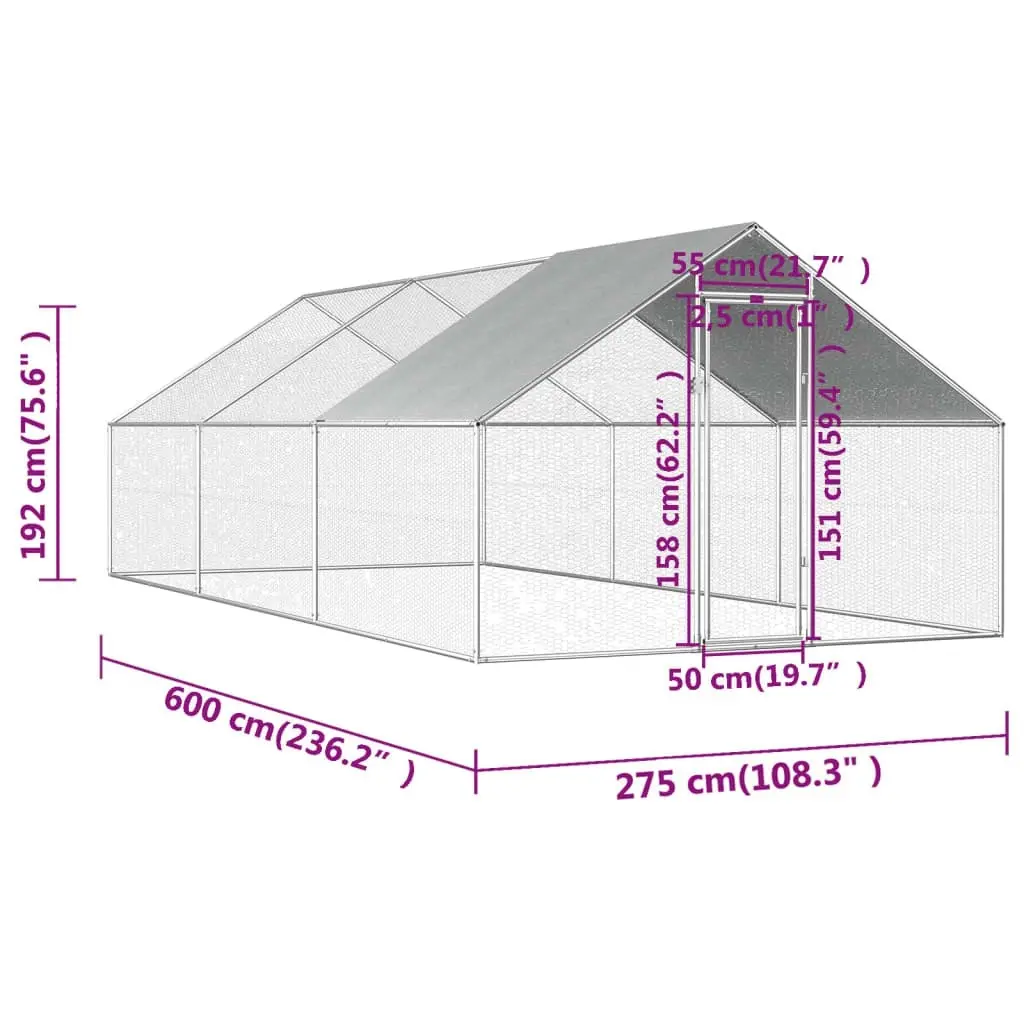 Outdoor Chicken Cage 2.75x6x1.92 m Galvanised Steel 170790