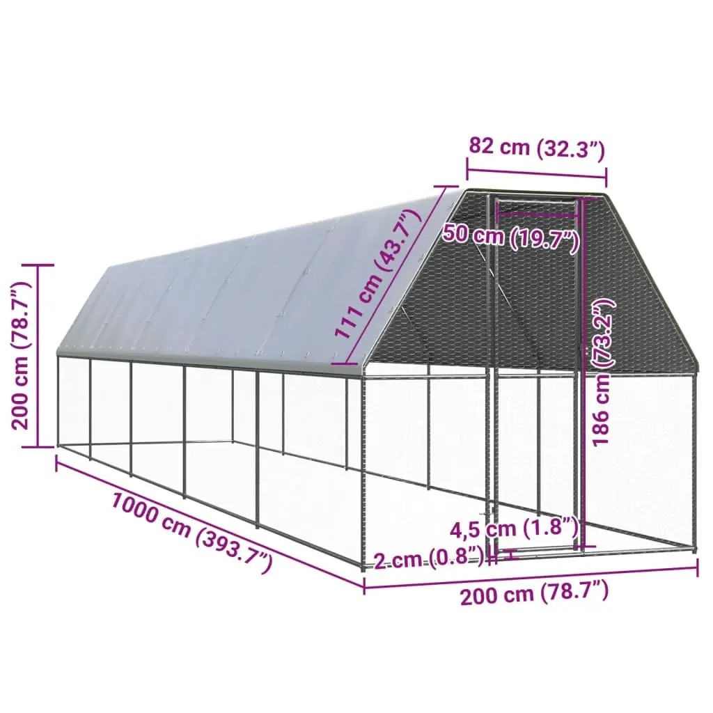 Outdoor Chicken Cage 2x10x2 m Galvanised Steel 3154374