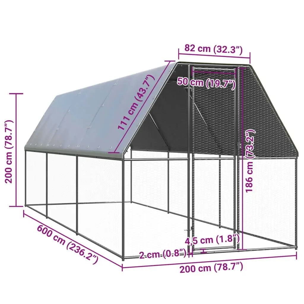 Outdoor Chicken Cage 2x6x2 m Galvanised Steel 3154372