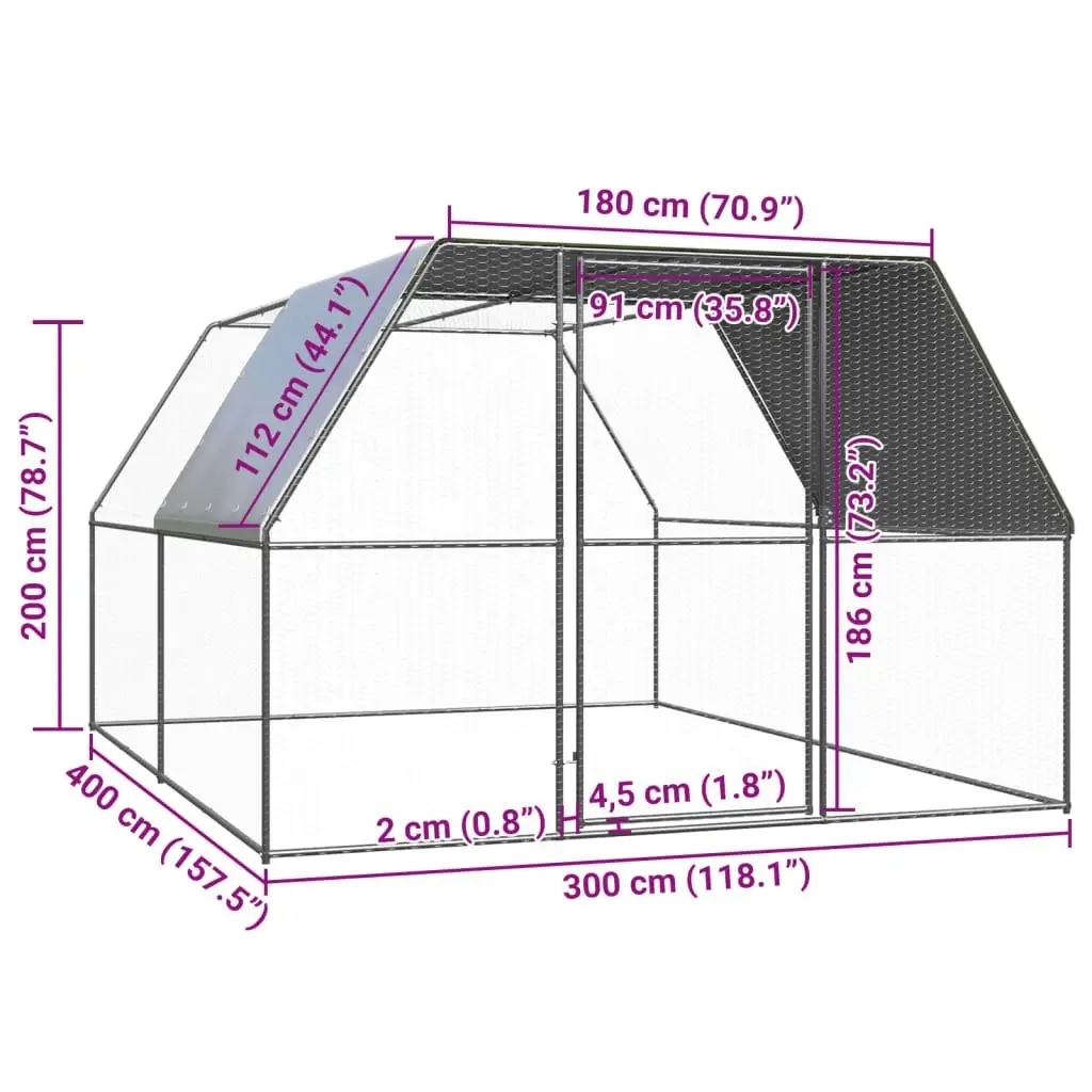 Outdoor Chicken Cage 3x4x2 m Galvanised Steel 3089324