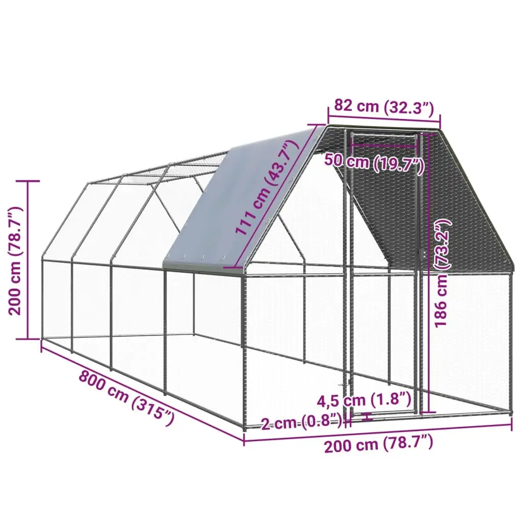 Outdoor Chicken Cage 2x8x2 m Galvanised Steel 3089321