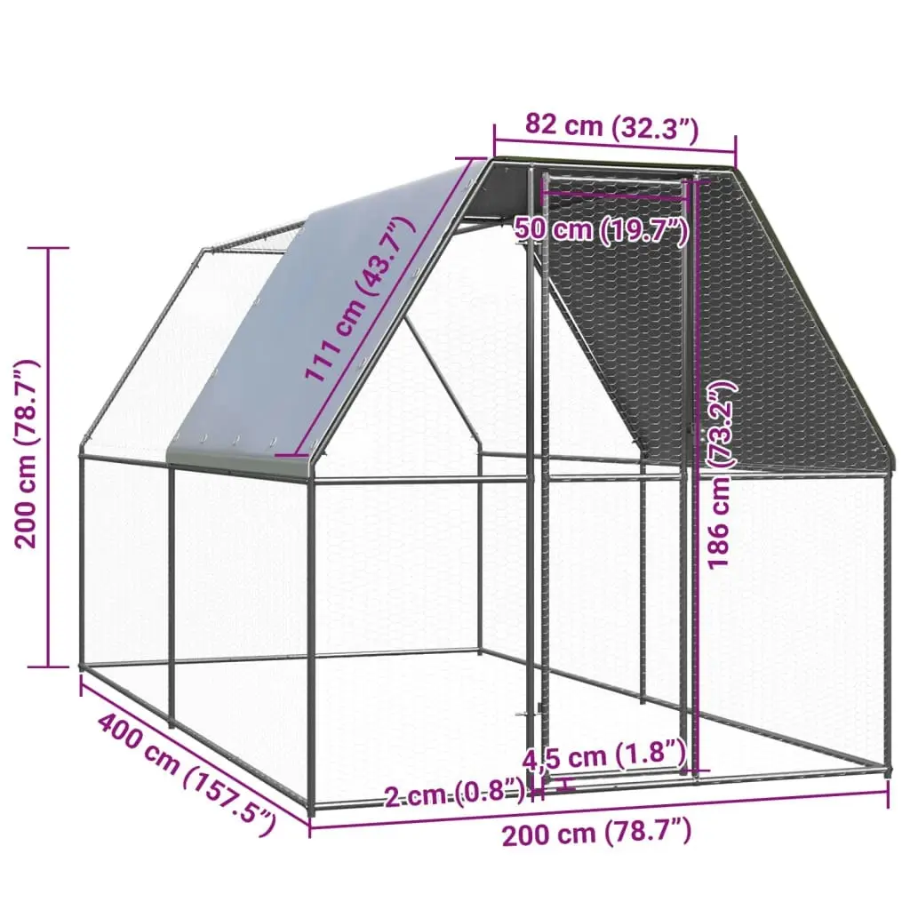 Outdoor Chicken Cage 2x4x2 m Galvanised Steel 3089319