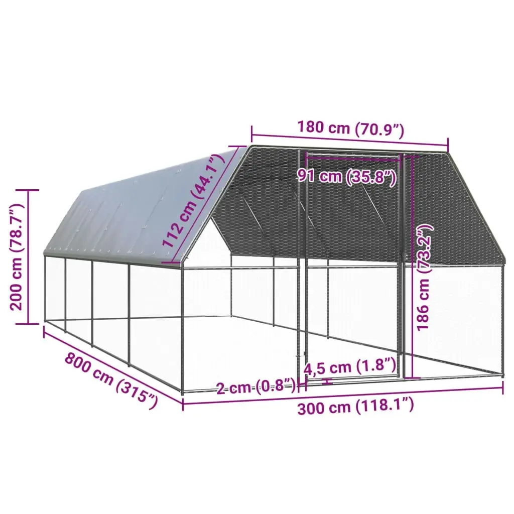 Outdoor Chicken Cage 3x8x2 m Galvanised Steel 3154378