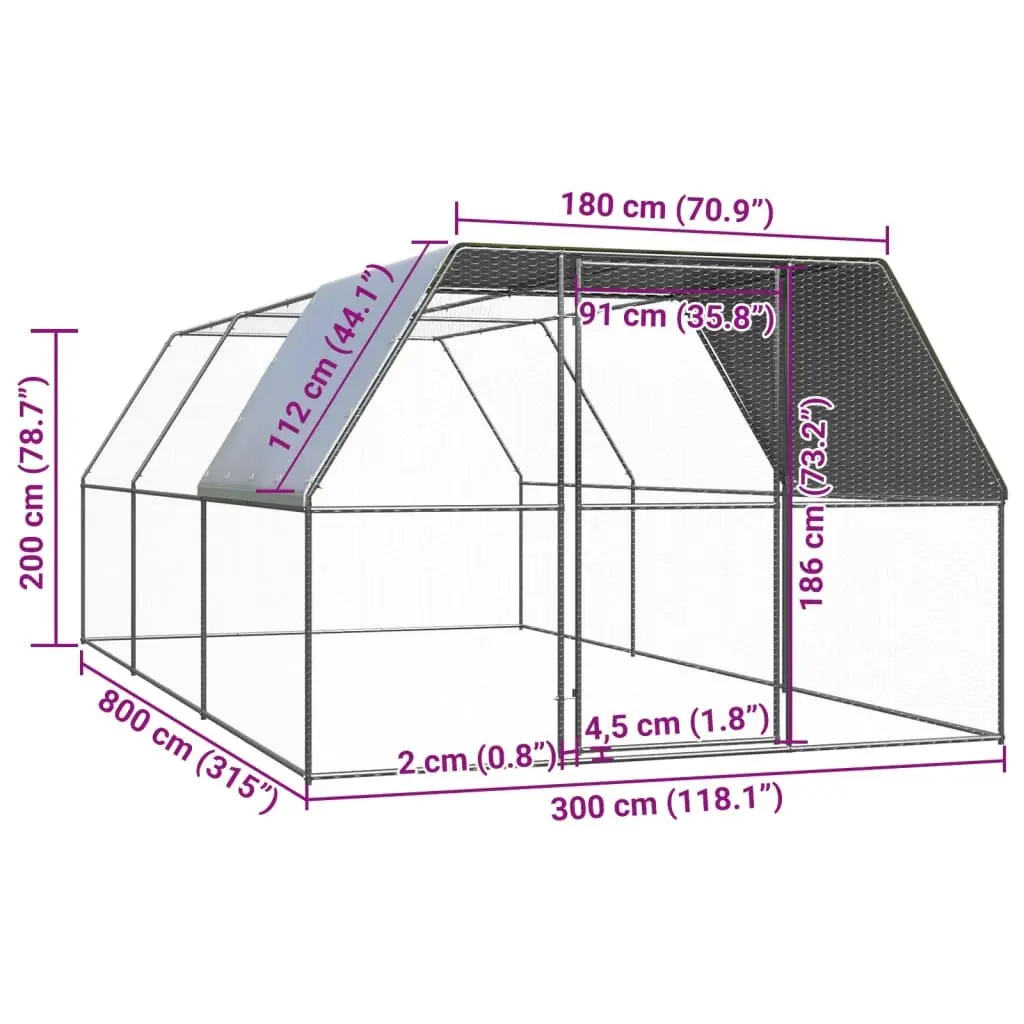 Outdoor Chicken Cage 3x8x2 m Galvanised Steel 3089326