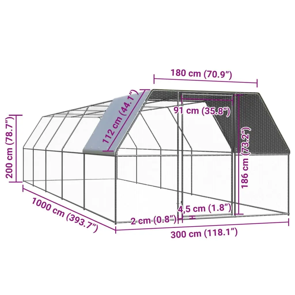 Outdoor Chicken Cage 3x10x2 m Galvanised Steel 3089327