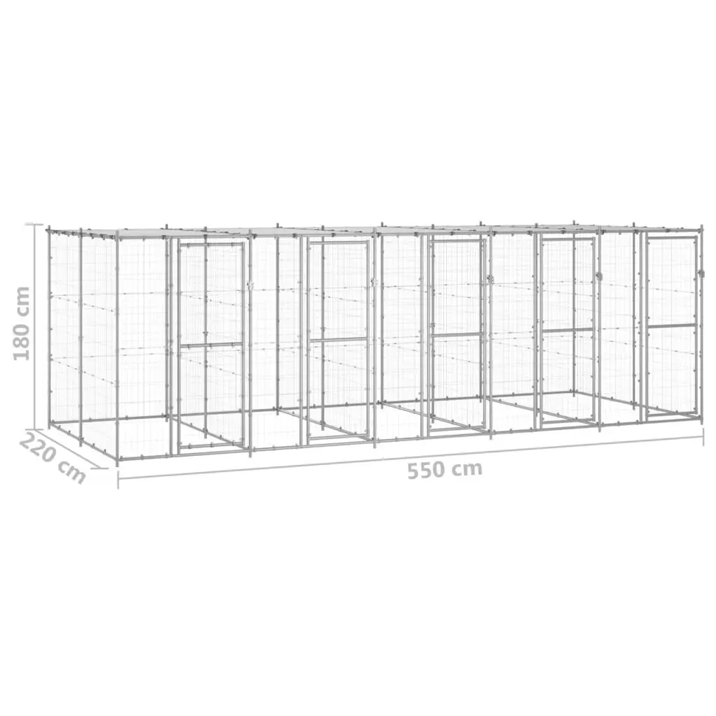 Outdoor Dog Kennel Galvanised Steel with Roof 12.1 mÂ² 3082274