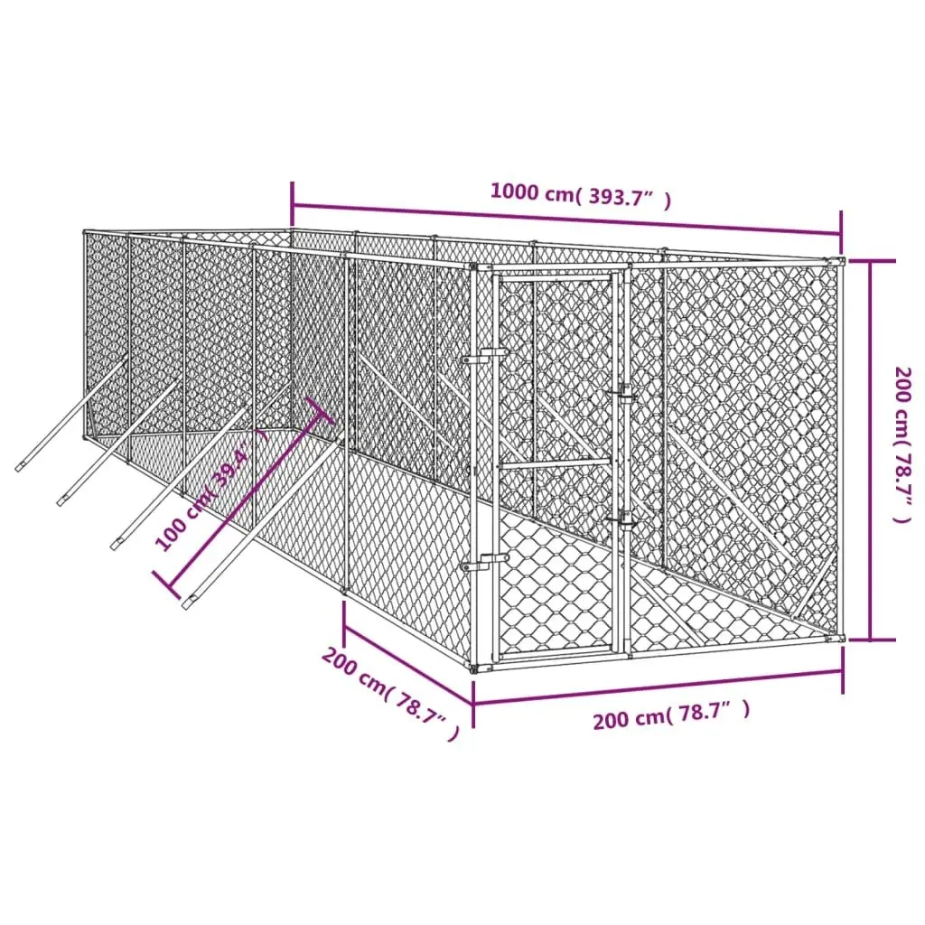 Outdoor Dog Kennel Silver 2x10x2 m Galvanised Steel 3190453