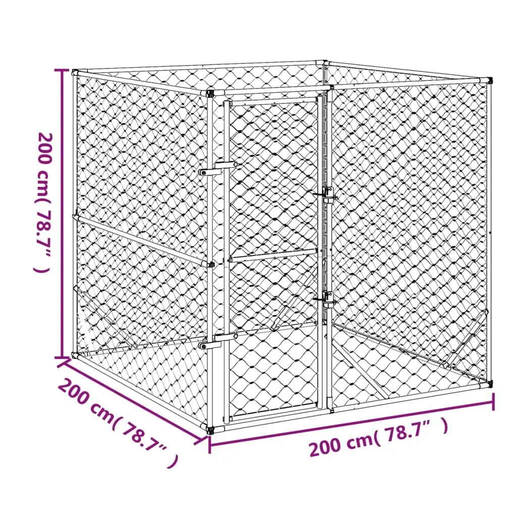 Outdoor Dog Kennel Silver 2x2x2 m Galvanised Steel 153674