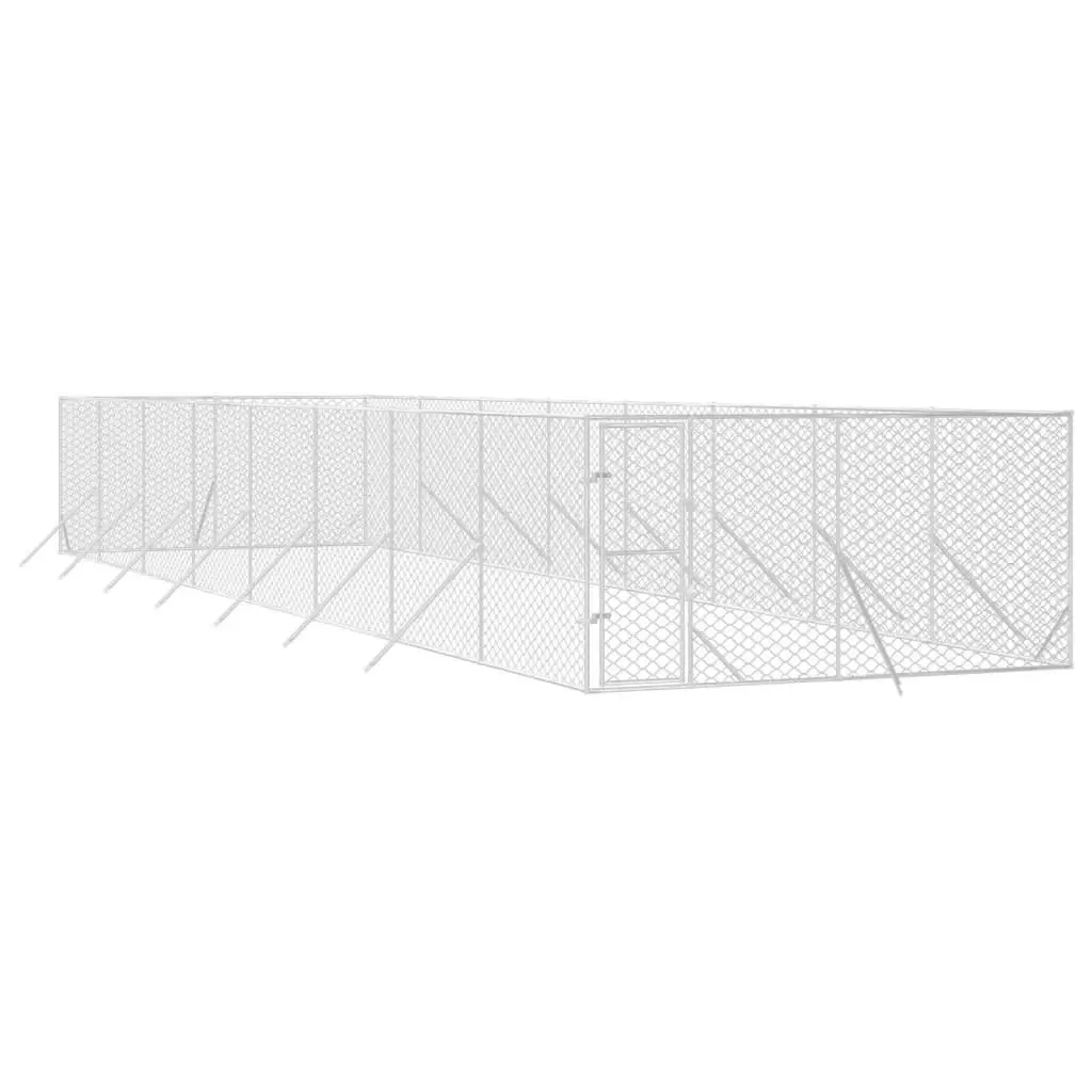 Outdoor Dog Kennel Silver 4x16x2 m Galvanised Steel 3190458