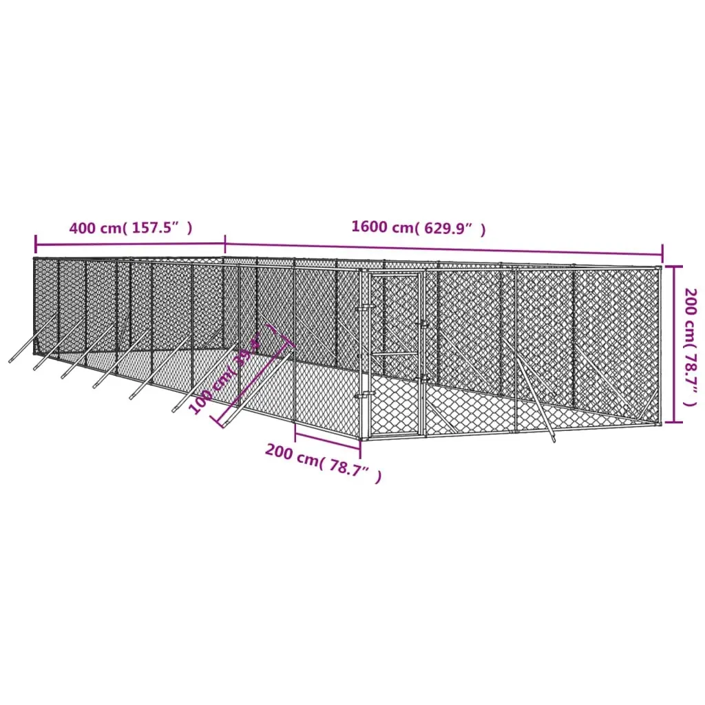 Outdoor Dog Kennel Silver 4x16x2 m Galvanised Steel 3190458