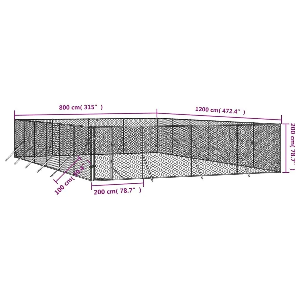 Outdoor Dog Kennel Silver 8x12x2 m Galvanised Steel 3190465