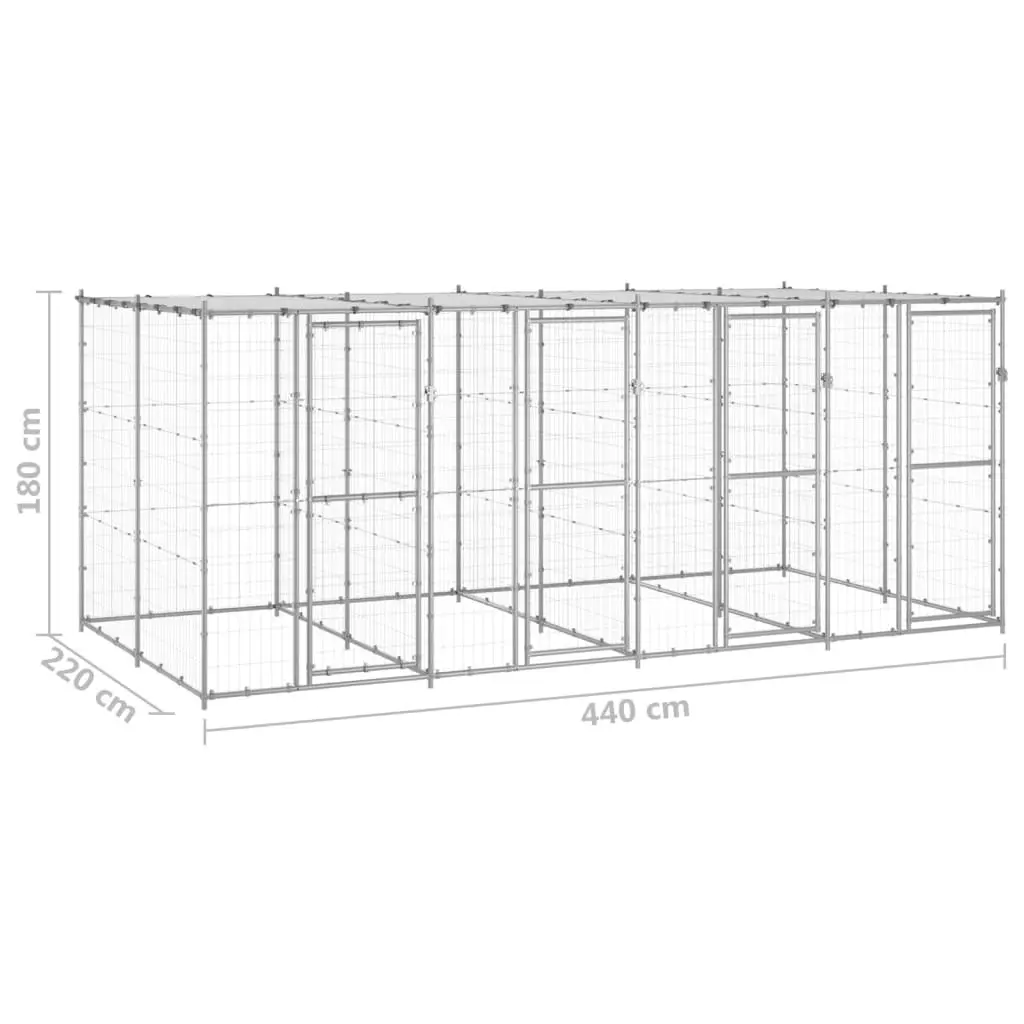 Outdoor Dog Kennel Galvanised Steel with Roof 9.68 mÂ² 3082273