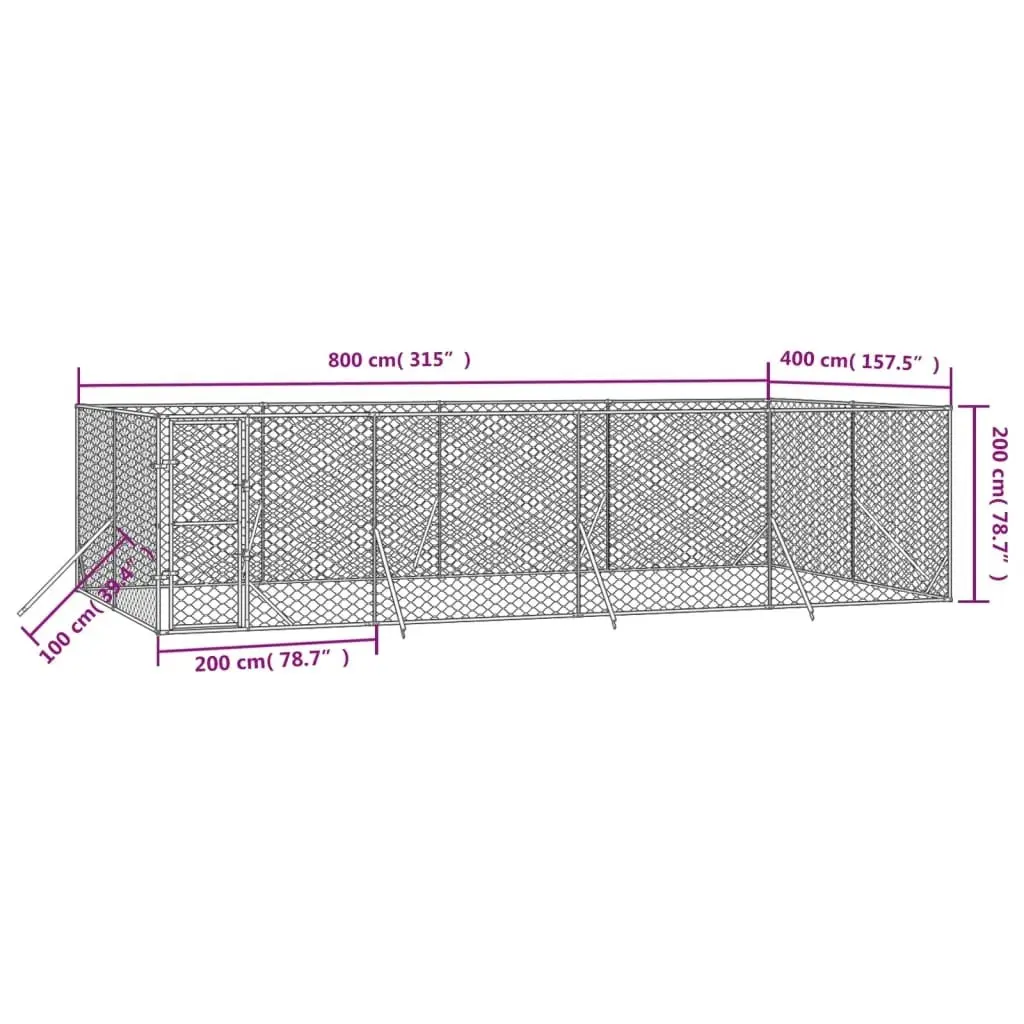 Outdoor Dog Kennel Silver 8x4x2 m Galvanised Steel 3190463