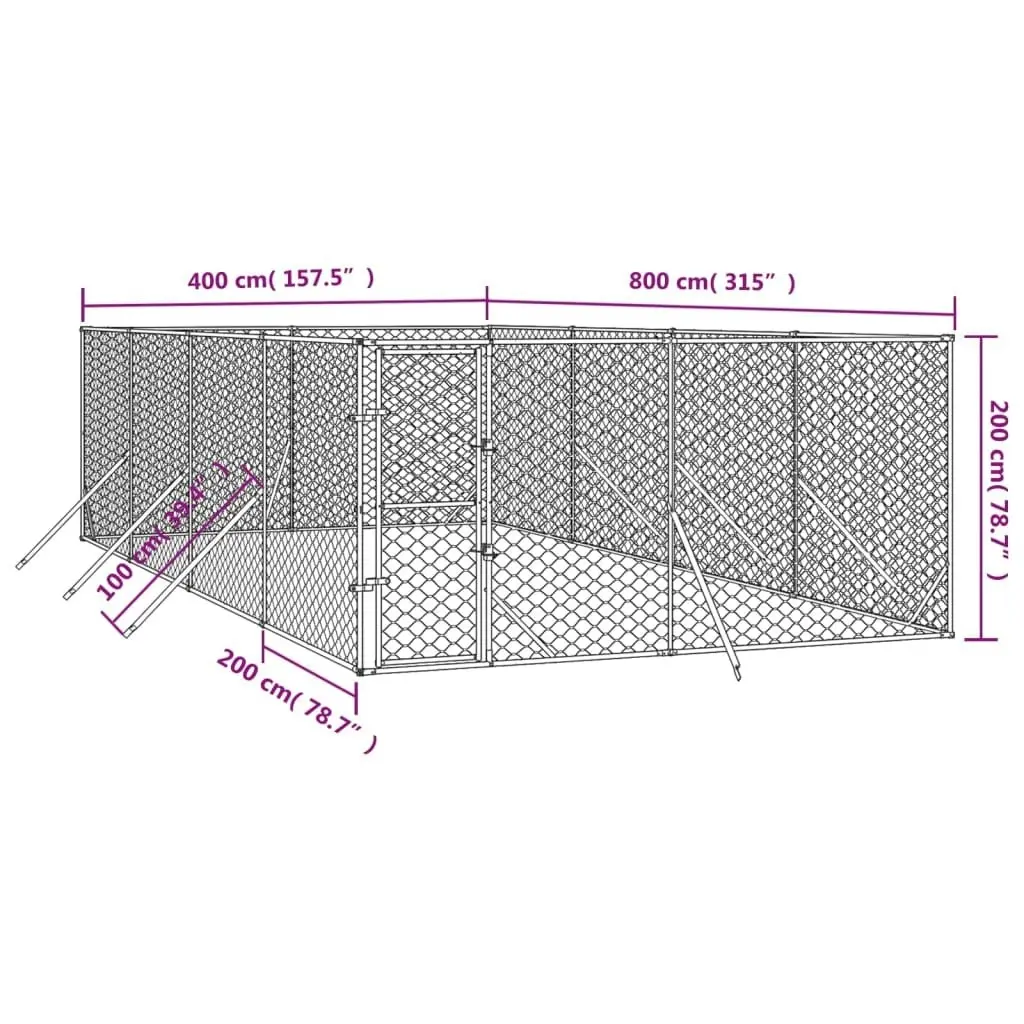 Outdoor Dog Kennel Silver 4x8x2 m Galvanised Steel 3190456