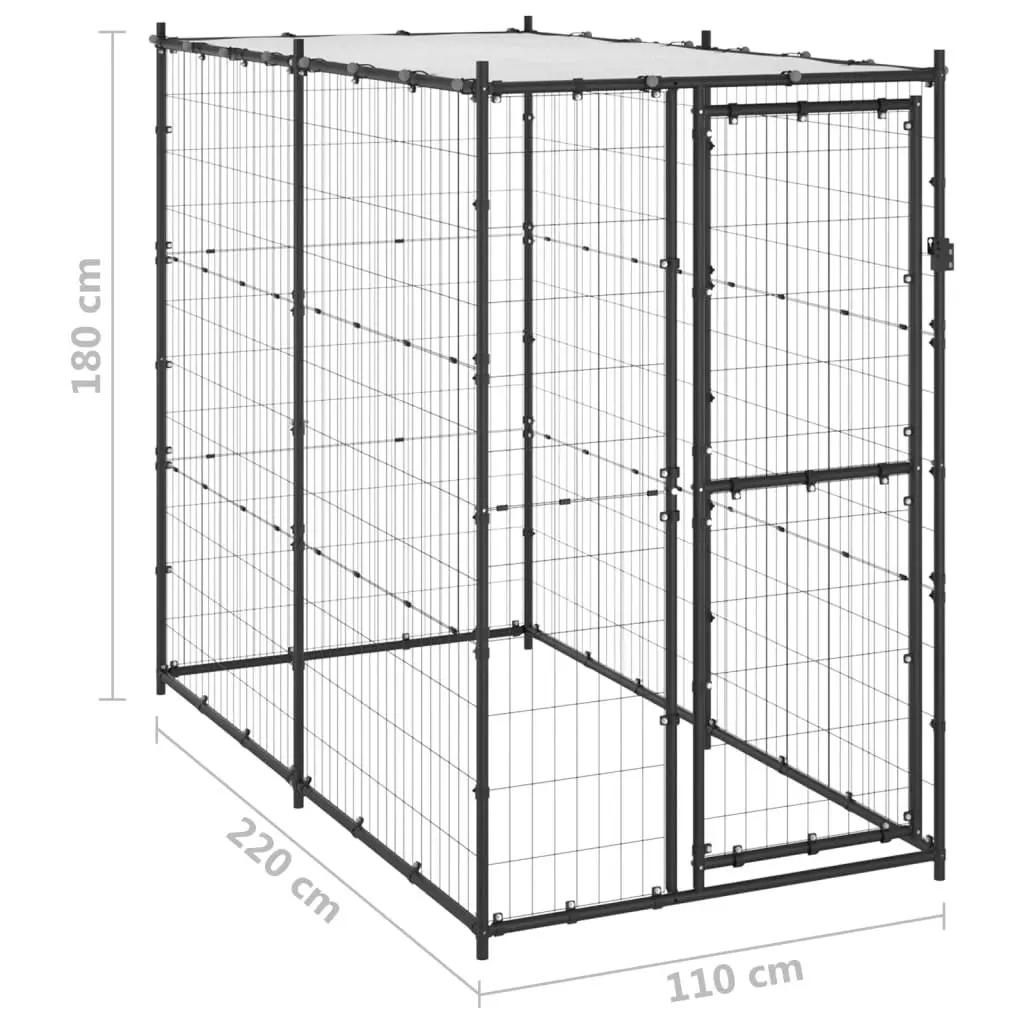 Outdoor Dog Kennel Steel with Roof 110x220x180 cm 150795