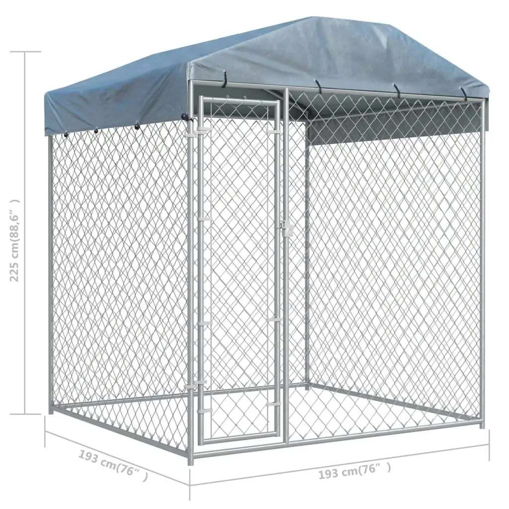 Outdoor Dog Kennel with Canopy Top 193x193x225 cm 145026