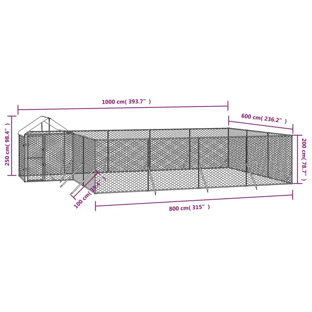 Outdoor Dog Kennel with Roof Silver 10x6x2.5 m Galvanised Steel 3190472