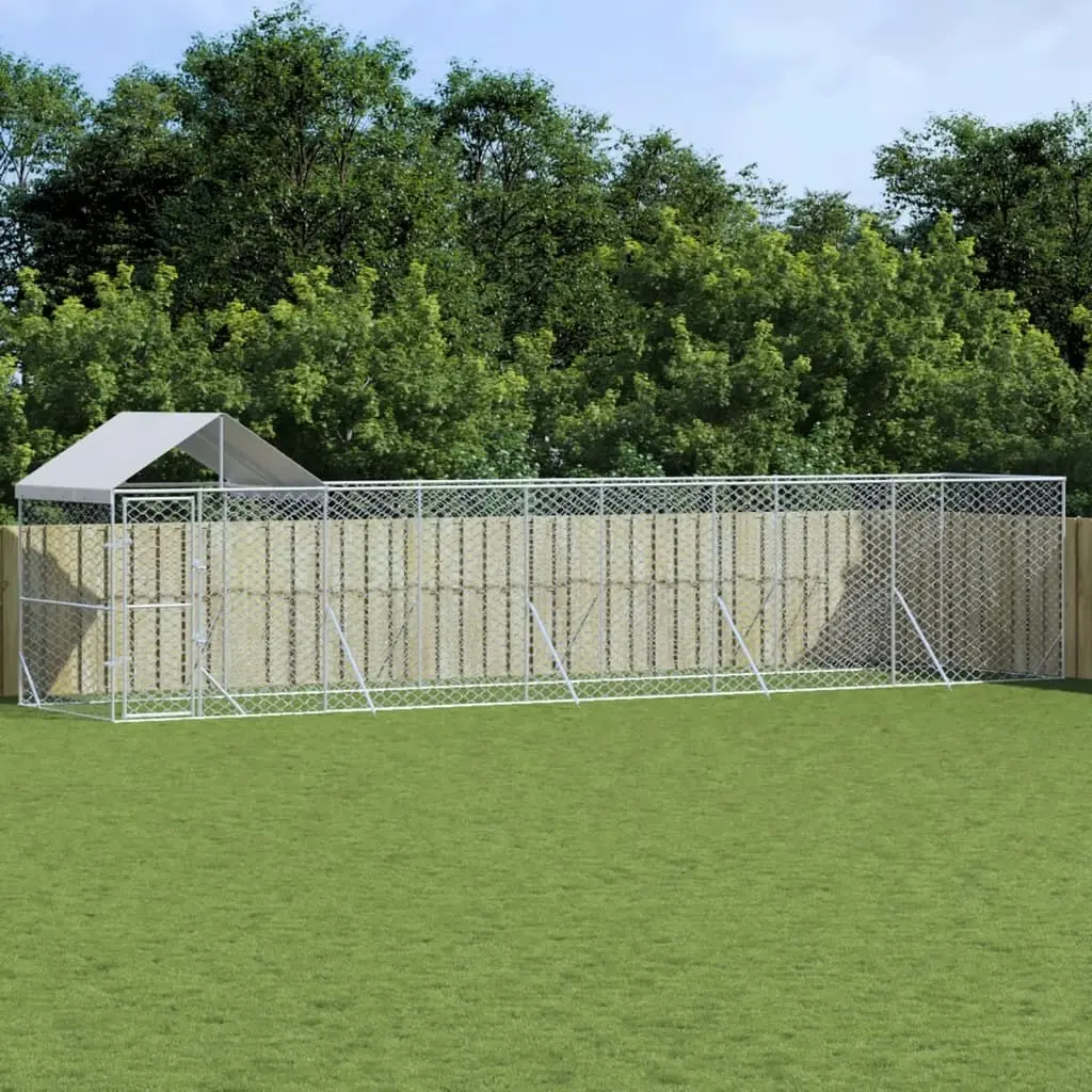 Outdoor Dog Kennel with Roof Silver 10x2x2.5 m Galvanised Steel 3190468