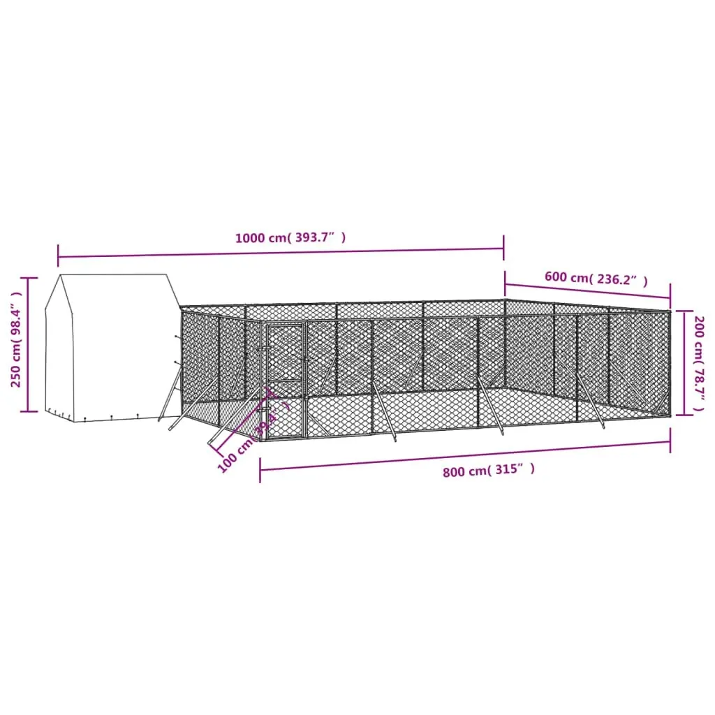 Outdoor Dog Kennel with Roof Silver 10x6x2.5 m Galvanised Steel 3190480