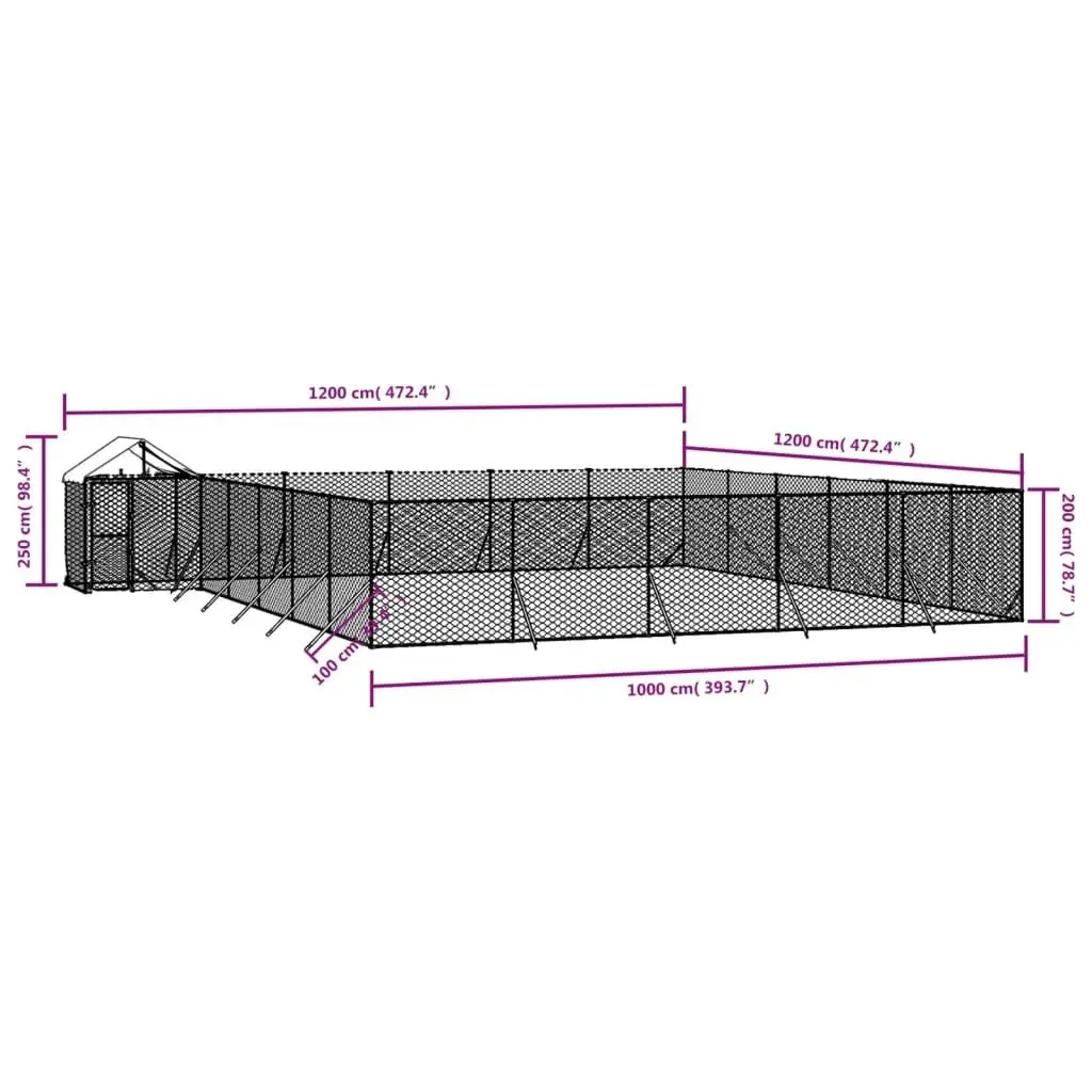 Outdoor Dog Kennel with Roof Silver 12x12x2.5 m Galvanised Steel 3190474