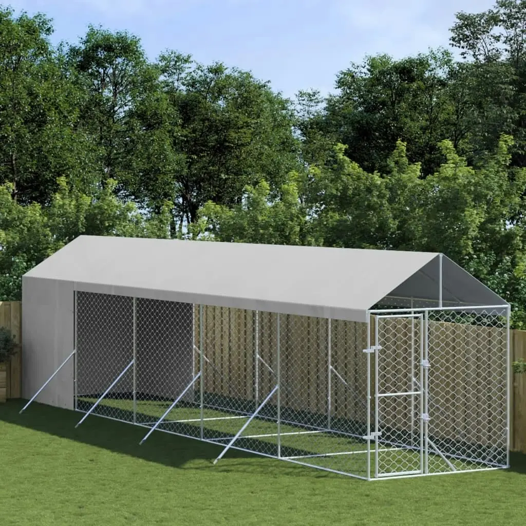 Outdoor Dog Kennel with Roof Silver 2x10x2.5 m Galvanised Steel 3190492