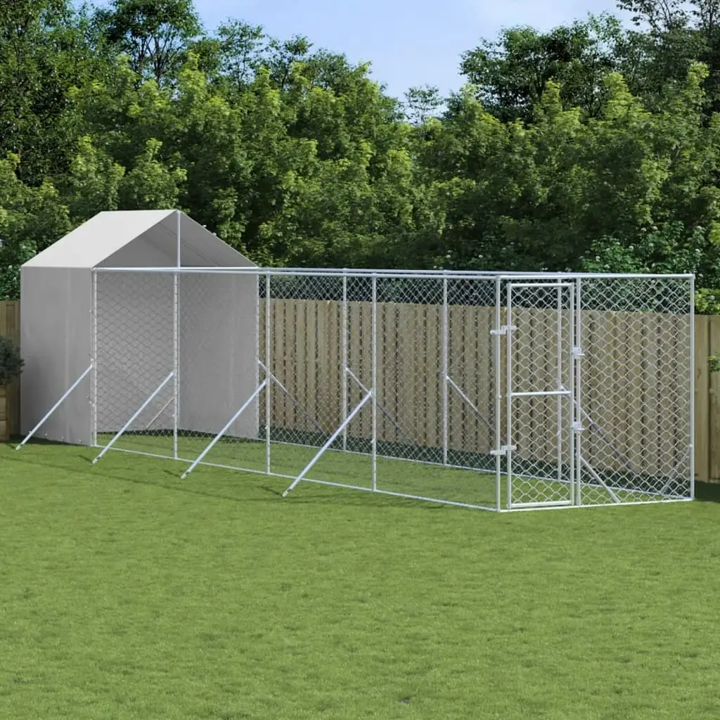 Outdoor Dog Kennel with Roof Silver 2x10x2.5 m Galvanised Steel 3190476