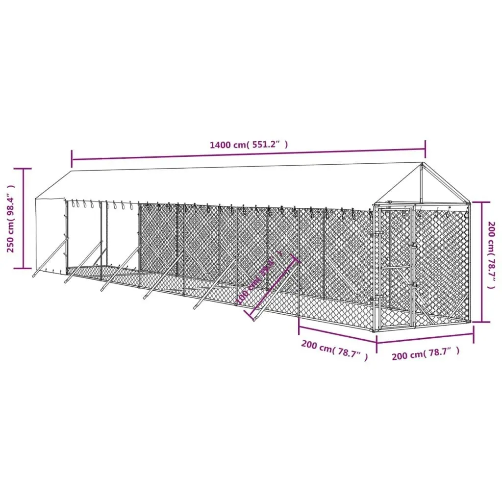 Outdoor Dog Kennel with Roof Silver 2x14x2.5 m Galvanised Steel 3190493