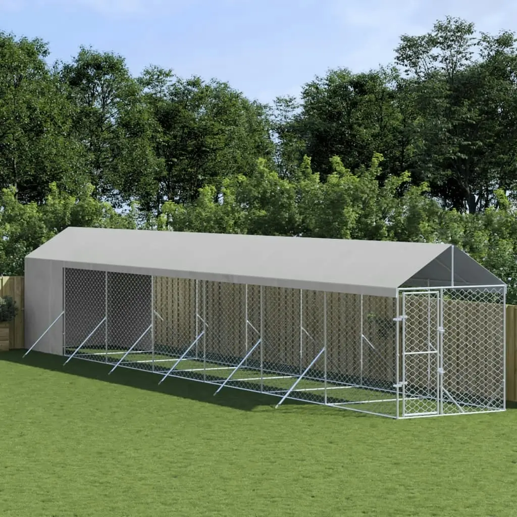 Outdoor Dog Kennel with Roof Silver 2x14x2.5 m Galvanised Steel 3190493