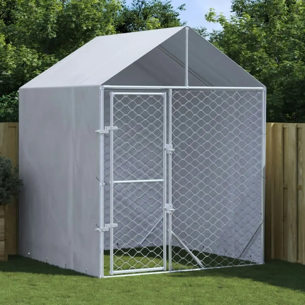 Outdoor Dog Kennel with Roof Silver 2x2x2.5 m Galvanised Steel 153676