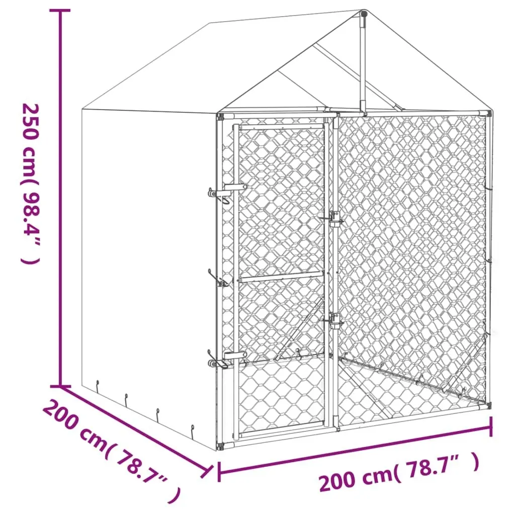 Outdoor Dog Kennel with Roof Silver 2x2x2.5 m Galvanised Steel 153676