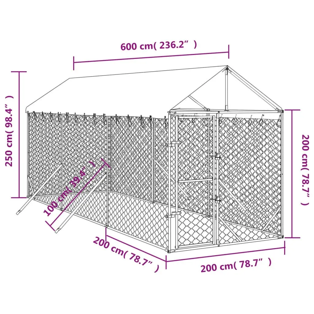 Outdoor Dog Kennel with Roof Silver 2x6x2.5 m Galvanised Steel 3190483