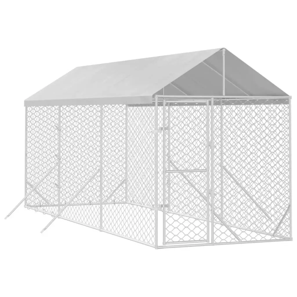 Outdoor Dog Kennel with Roof Silver 2x6x2.5 m Galvanised Steel 3190483