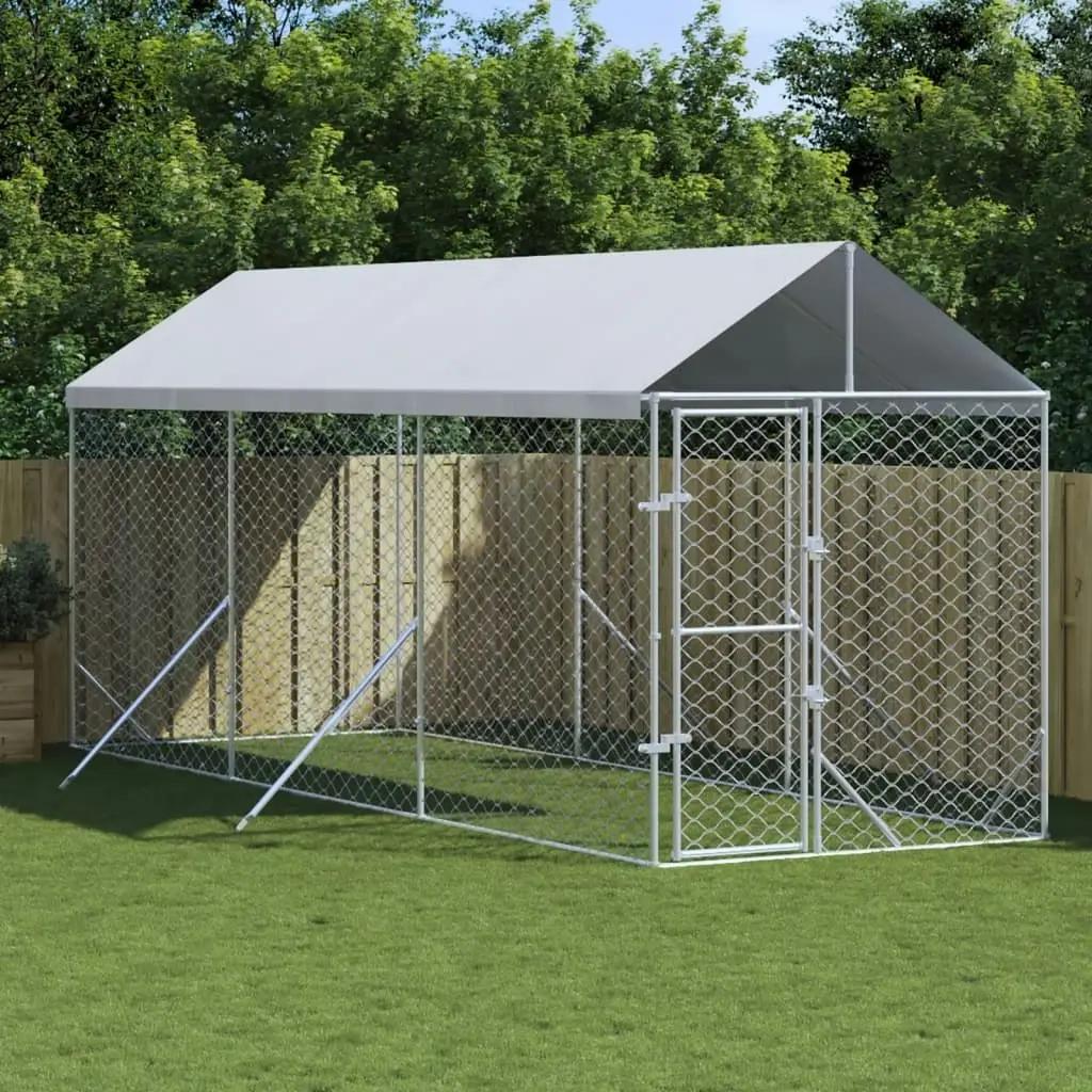 Outdoor Dog Kennel with Roof Silver 2x6x2.5 m Galvanised Steel 3190483