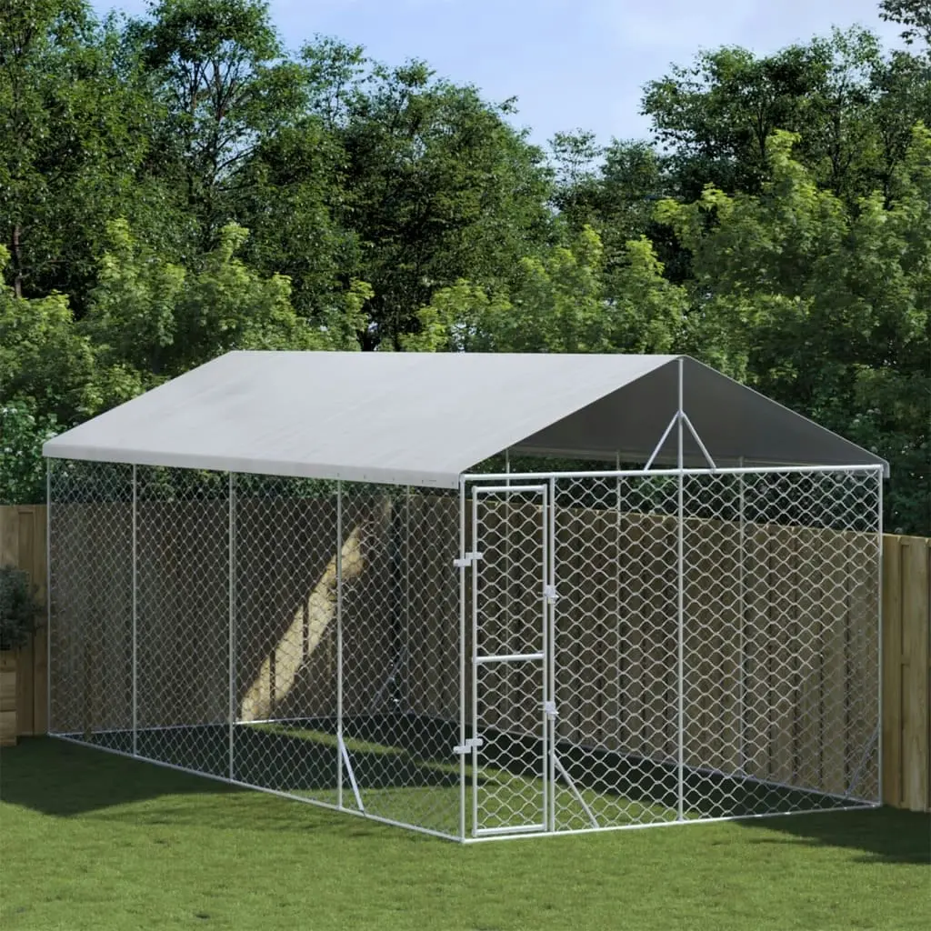 Outdoor Dog Kennel with Roof Silver 3x6x2.5 m Galvanised Steel 3190488