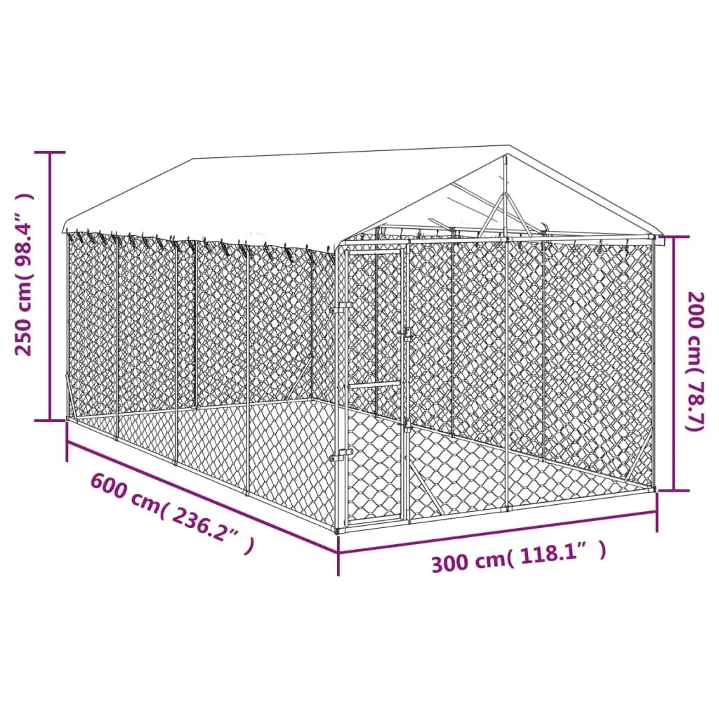 Outdoor Dog Kennel with Roof Silver 3x6x2.5 m Galvanised Steel 3190488