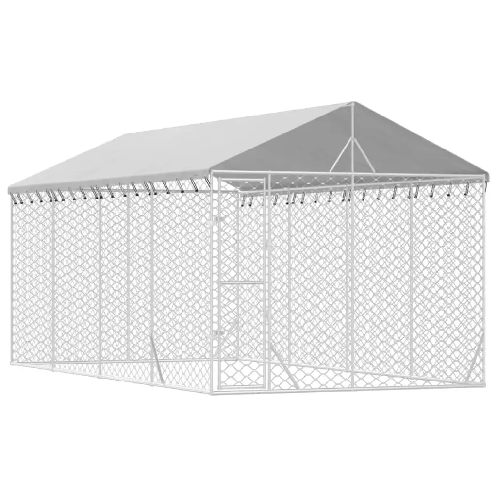 Outdoor Dog Kennel with Roof Silver 3x6x2.5 m Galvanised Steel 3190488