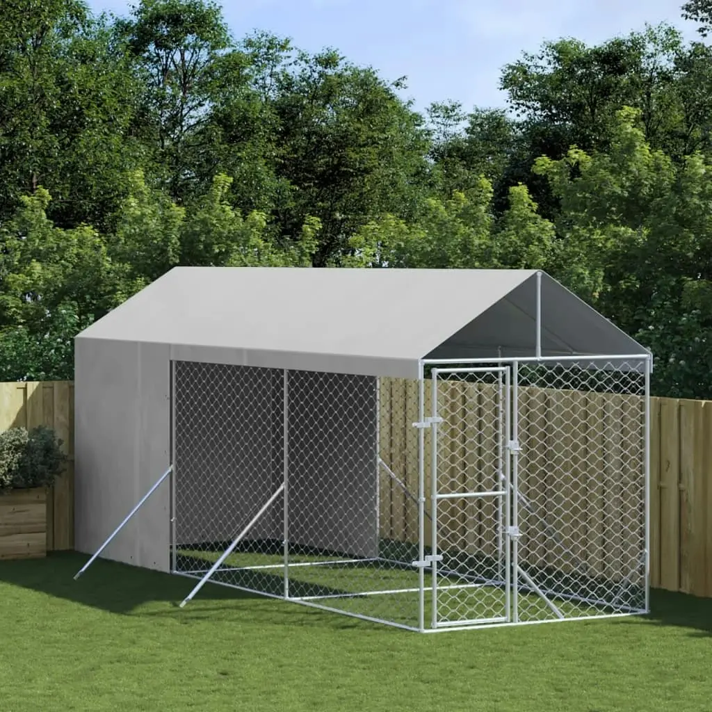 Outdoor Dog Kennel with Roof Silver 2x6x2.5 m Galvanised Steel 3190491