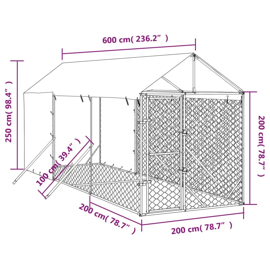 Outdoor Dog Kennel with Roof Silver 2x6x2.5 m Galvanised Steel 3190491