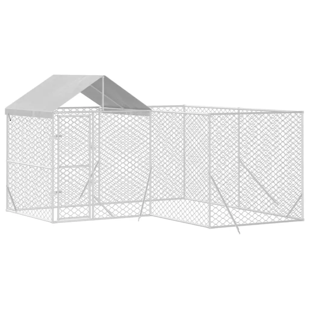 Outdoor Dog Kennel with Roof Silver 4x4x2.5 m Galvanised Steel 3190470