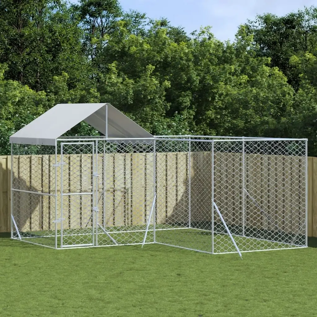 Outdoor Dog Kennel with Roof Silver 4x4x2.5 m Galvanised Steel 3190470