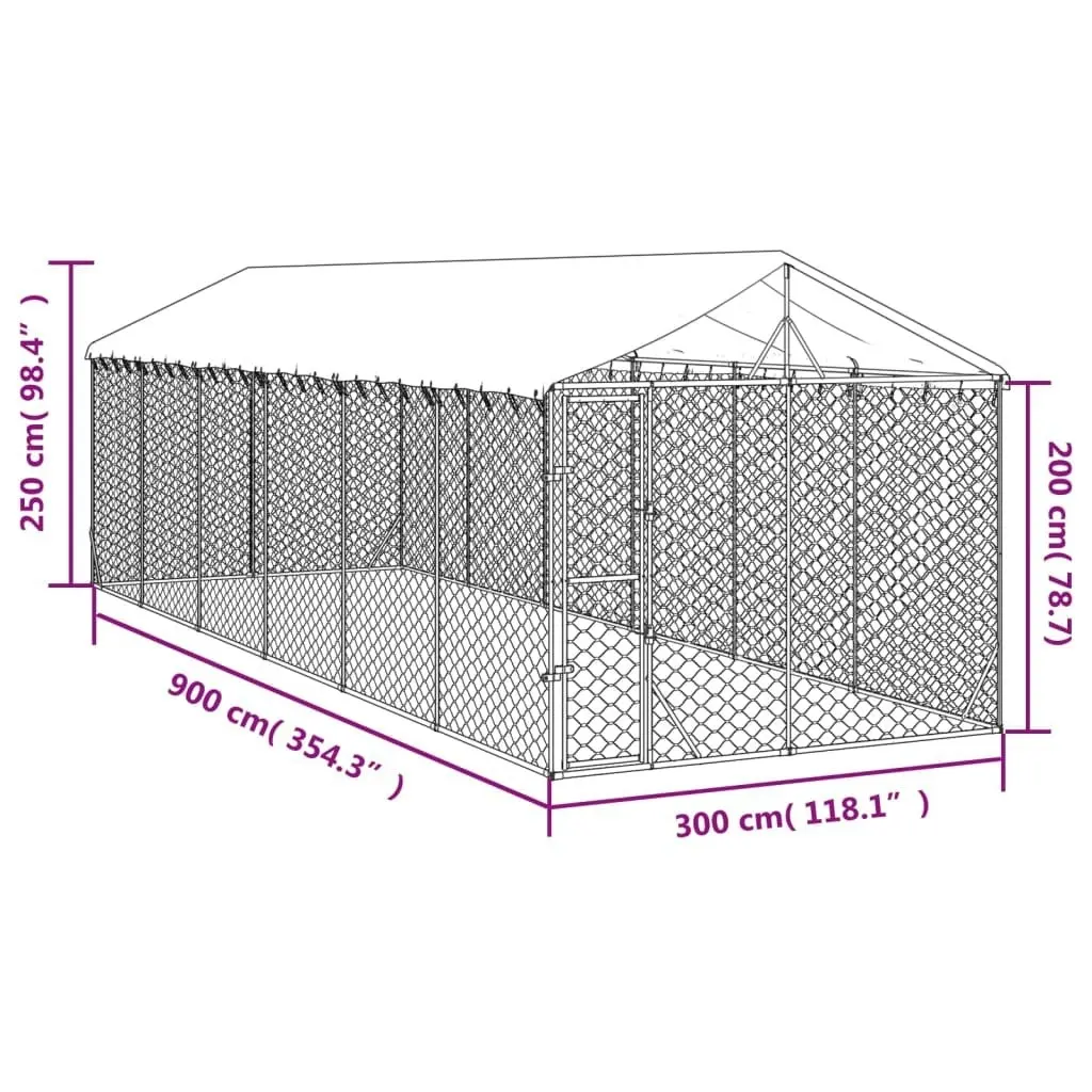 Outdoor Dog Kennel with Roof Silver 3x9x2.5 m Galvanised Steel 3190490