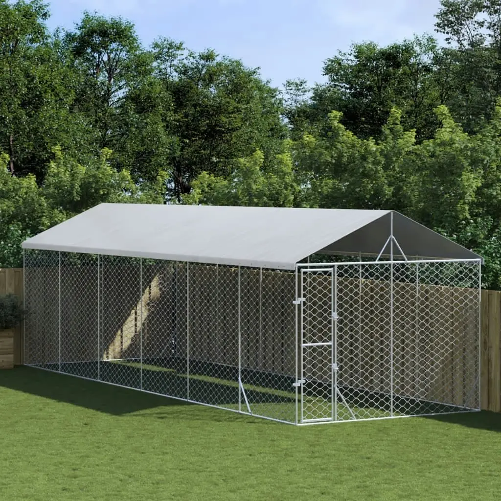 Outdoor Dog Kennel with Roof Silver 3x9x2.5 m Galvanised Steel 3190490